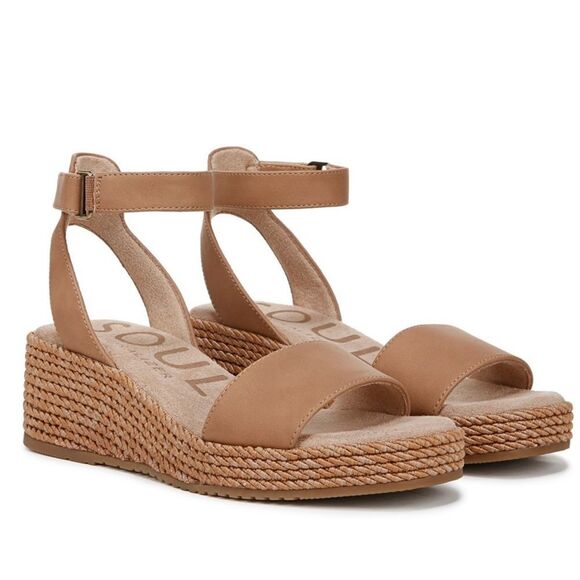 SOUL Naturalizer 8 GLORIA Cookie Dough Brown Wedge Strap Espadrille Sandals - Picture 9 of 9